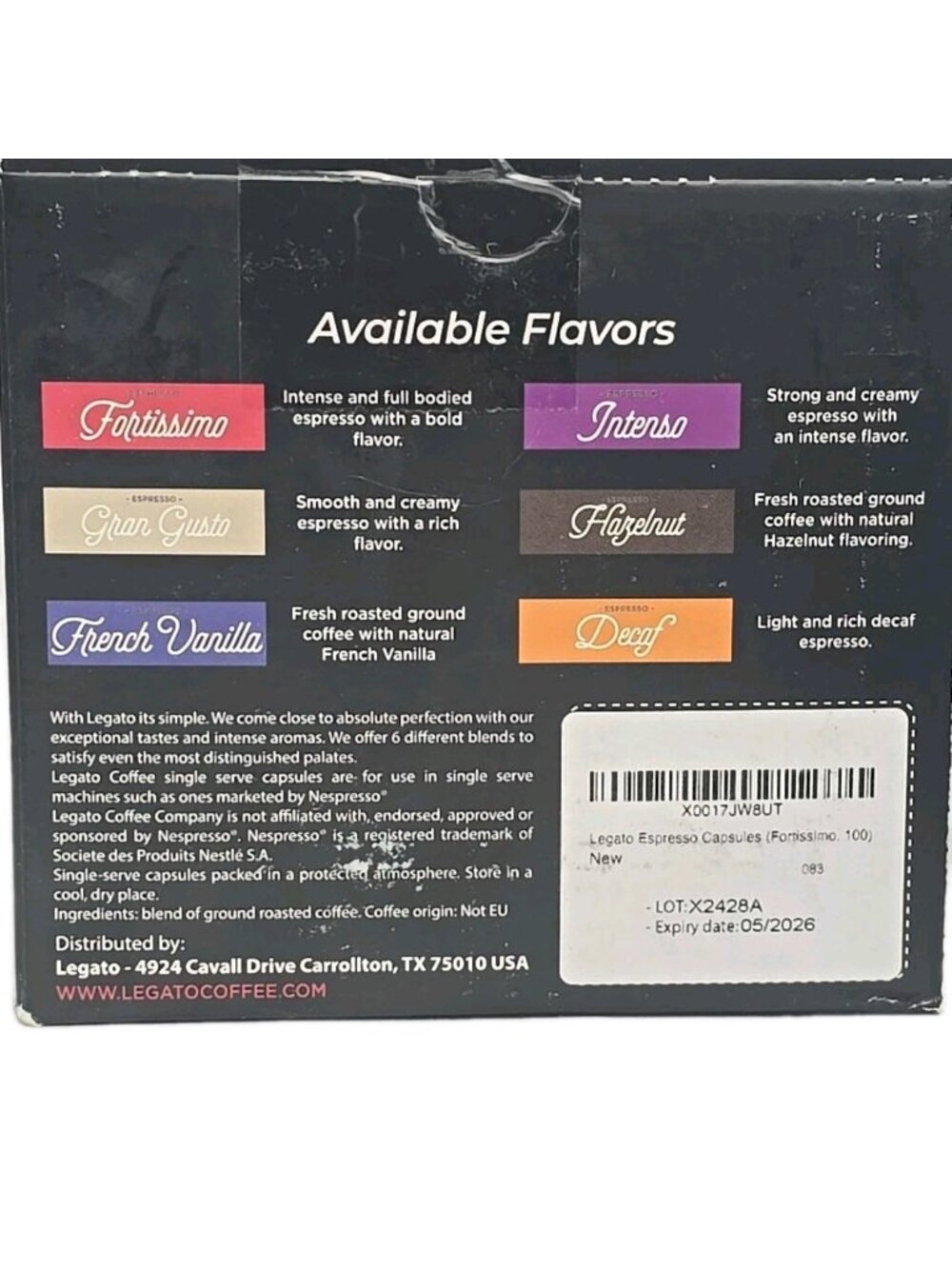 Legato Espresso Coffee Capsules Fortissimo 100 Count original line size - Picture 3 of 5